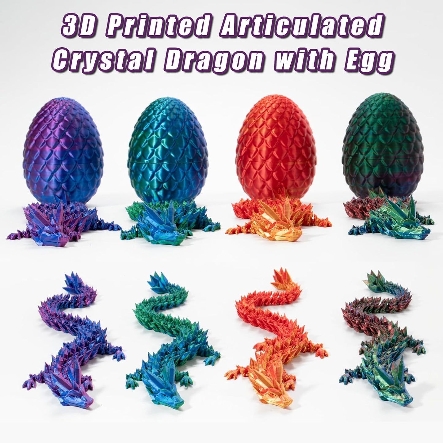 STONESTAR 3D Printed Dragon Fidget Toys, Full Articulated Dragon Crystal Dragon in Egg, Home Office Executive Desk Toys, 11" Dragon with 5" Egg (Laser Green)