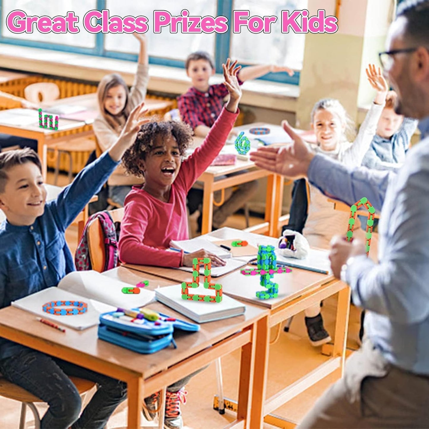8Pcs Fidgets Wacky Tracks Fidget Toys for Kids Classroom Students School Prizes Gifts Sensory Autism Toys Snap Fidget Snake Click Toys for Adults Stress Relief ADD ADHD Autistic Keeps Fingers Busy