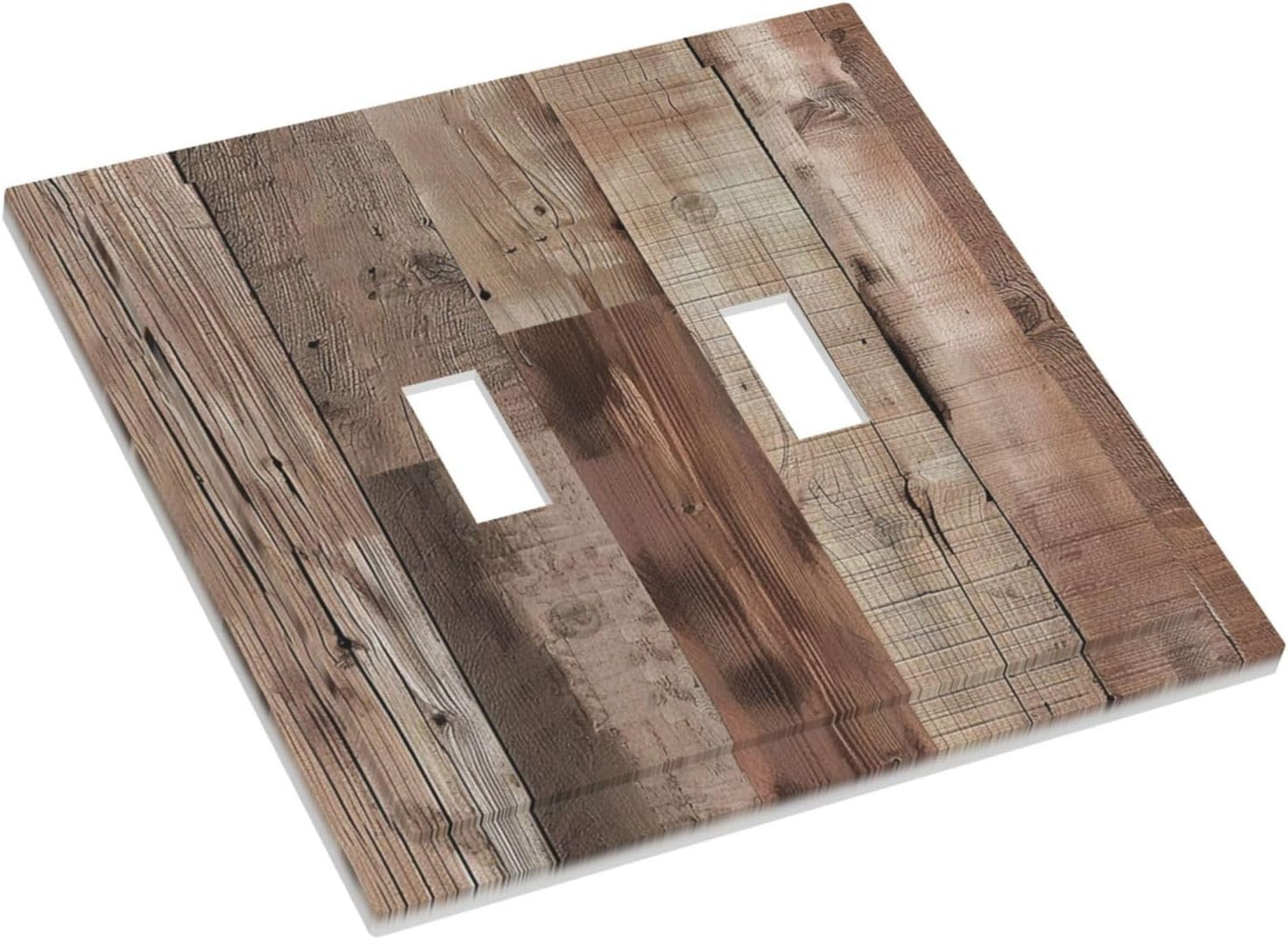Decorative Switch Covers Plate Retro Wood Plank Vintaga Wooden Board 2 Gang Wall Plate Unique Double Toggle Light Switch Plate Wall Cover Plate Faceplate for Bedroom Home Decor