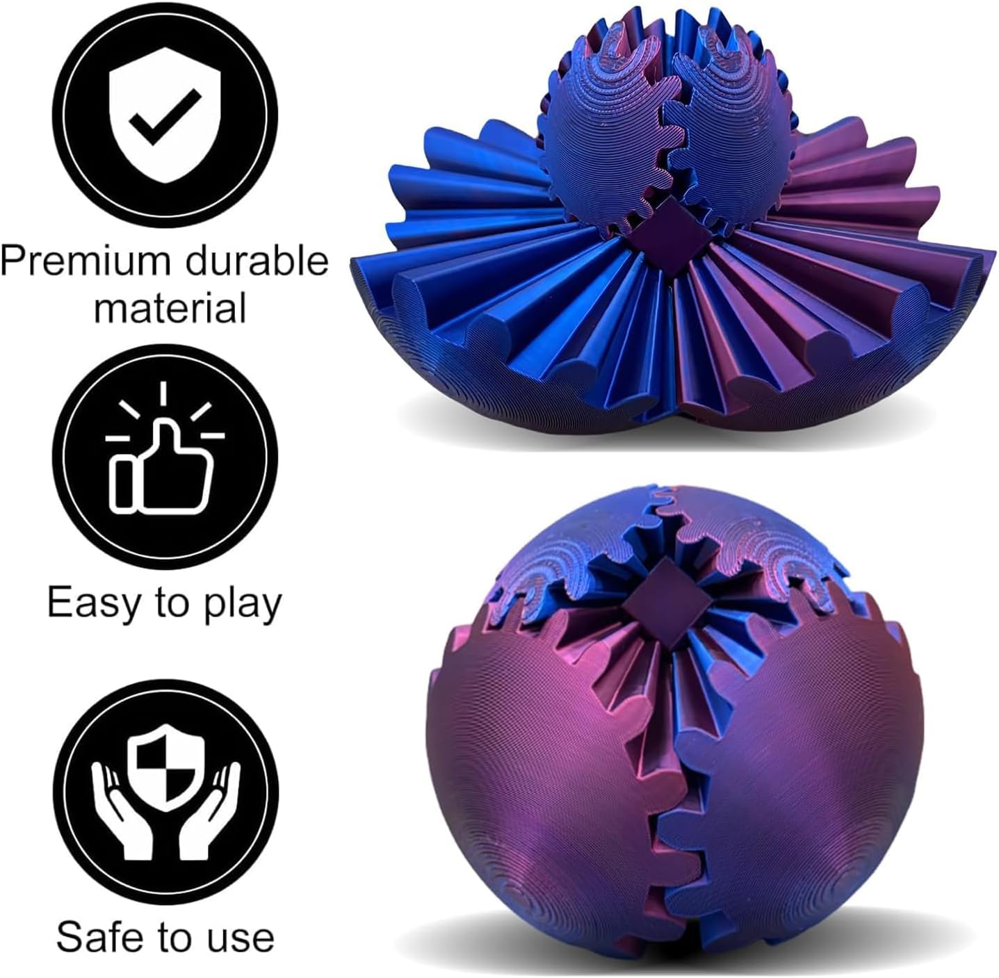 3D Printed Gear Ball Spin Ball Cube Fidget Toy Gear Sphere Gear Ball Fidget Toy Relieving Stress & Anxiety Fidget Ball Desk Toy Stress Ball Gear Toy for Stress (Blue-Green, 10*10cm)