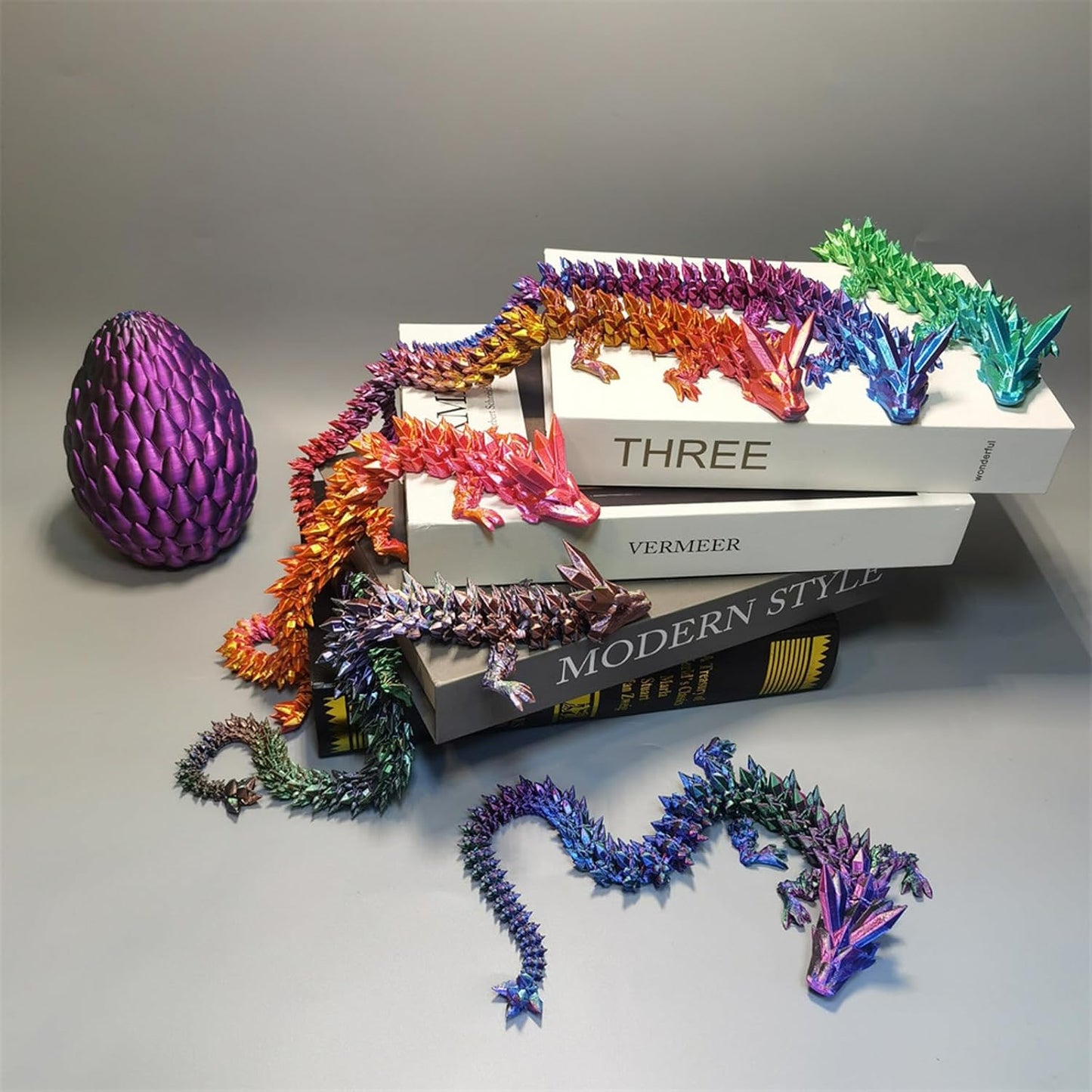 12inch 3D Printed Dragon Egg,Mystery Crystal Dragon Fidget Toys,Articulated Dragon,Home Desk Decor Easter Surprise Dinosaur Eggs,Adults Fidget Toys for Autism/ADHD (Cyanine)