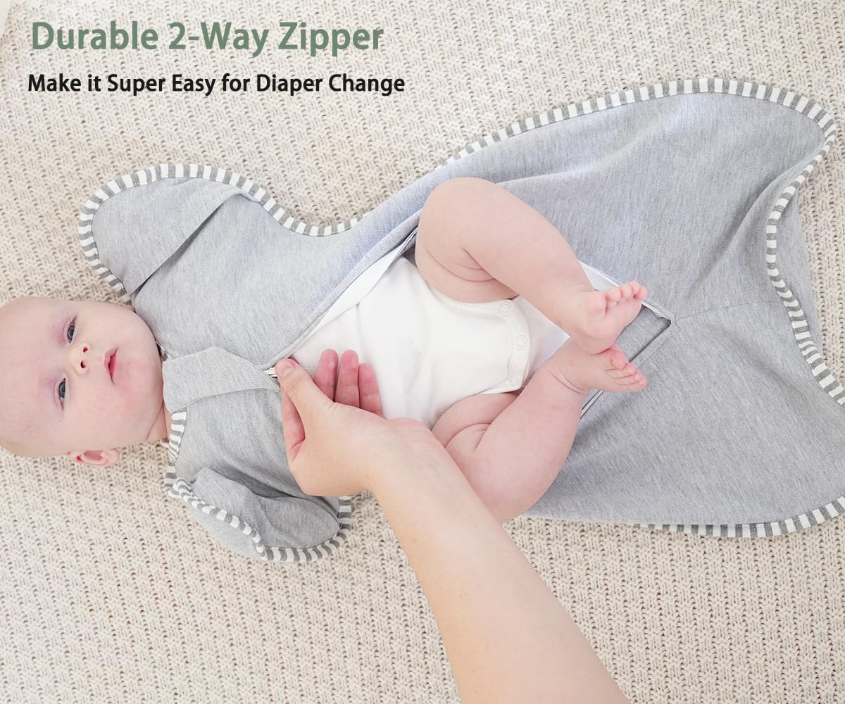 Transition Swaddle 3-6 Months Baby Sleep Sack Arms up Swaddle 2-Way Zipper 100% Cotton Arms in/Out, 0.8 Tog Baby Transitional Swaddle Sack for Boy Girl, 2-Pack (Medium 14-20lbs)
