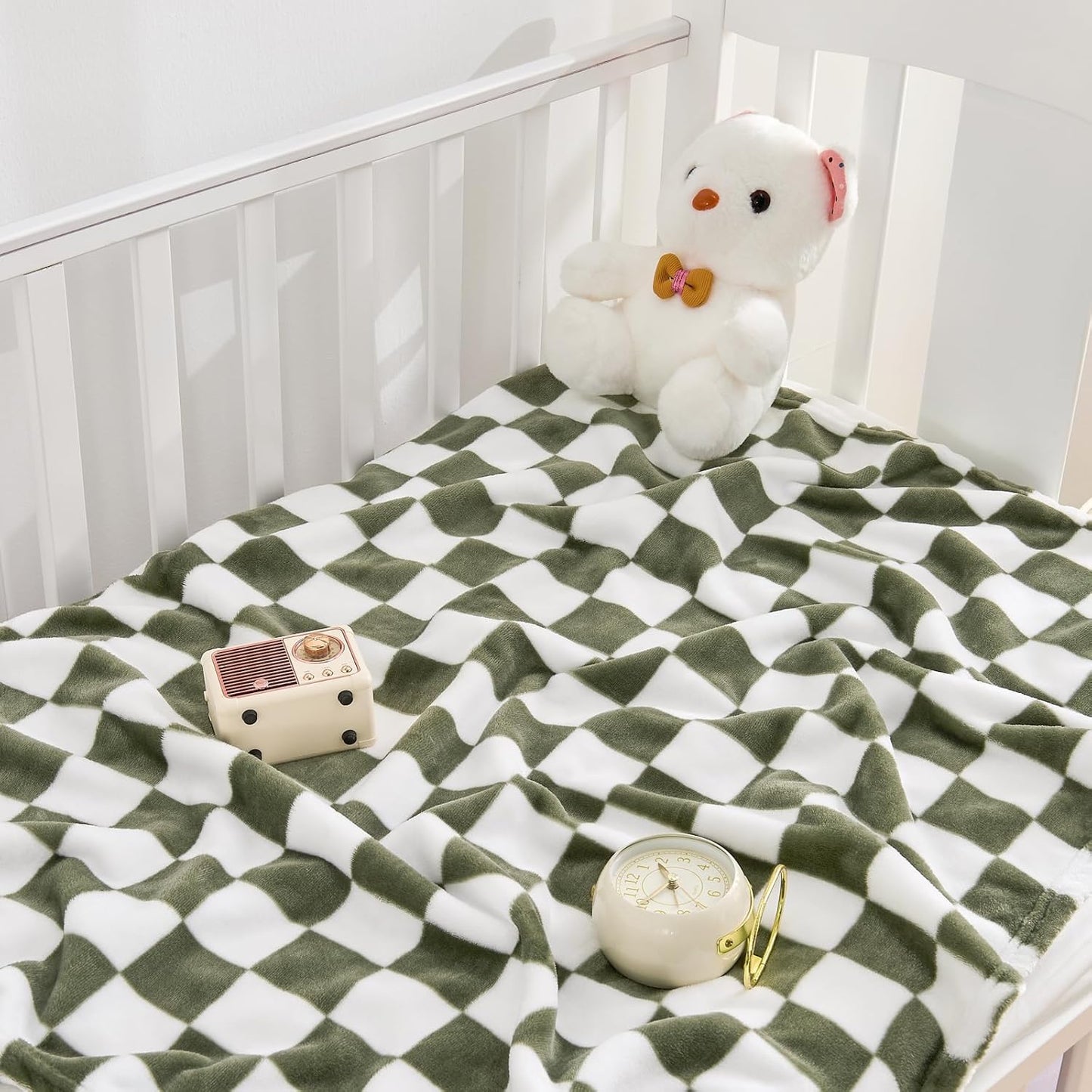 Yurhap Checkered Baby Blanket Fleece Baby Blankets for Boys, Ultra Soft Cozy Fluffy Infant Toddler Newborn Receiving Blankets for Crib Stroller, 30''x40'', Dark Olive