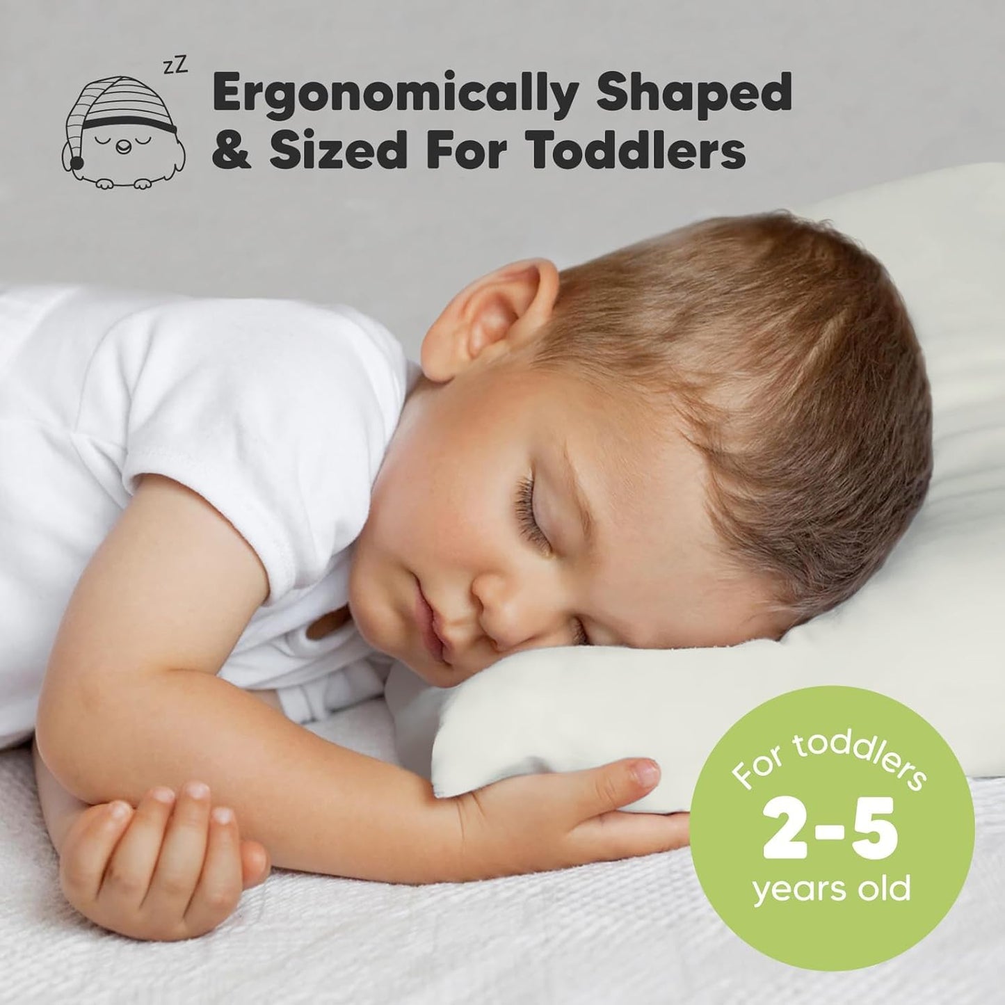 KeaBabies Toddler Pillow with Pillowcase, Jumbo 14X20 - Soft Organic Cotton Toddler Pillows for Sleeping - Machine Washable - Perfect for Travel, Toddler Bed Set (Pearl Gray)