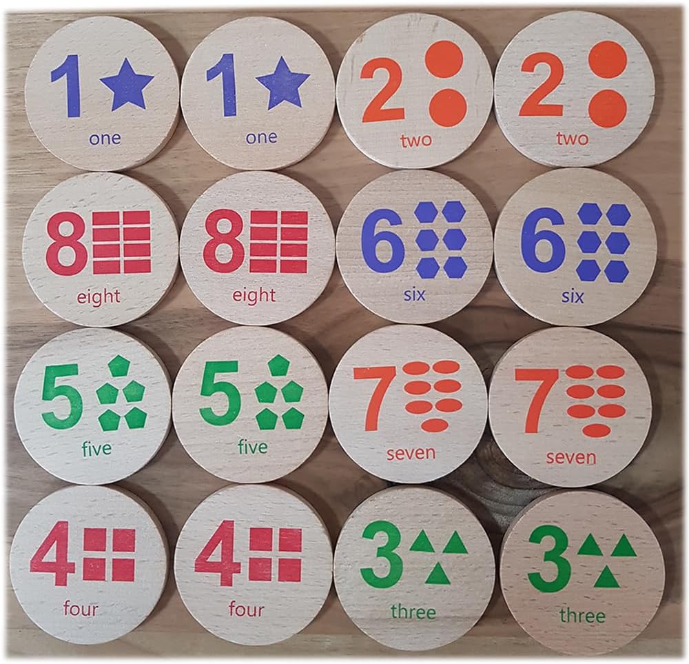 bee smart Wooden Memory Game - Matching Memory Game for Kids 3 and Up, 16Pcs | Educational Toy for Preschool Toddlers Board Games (Numbers)