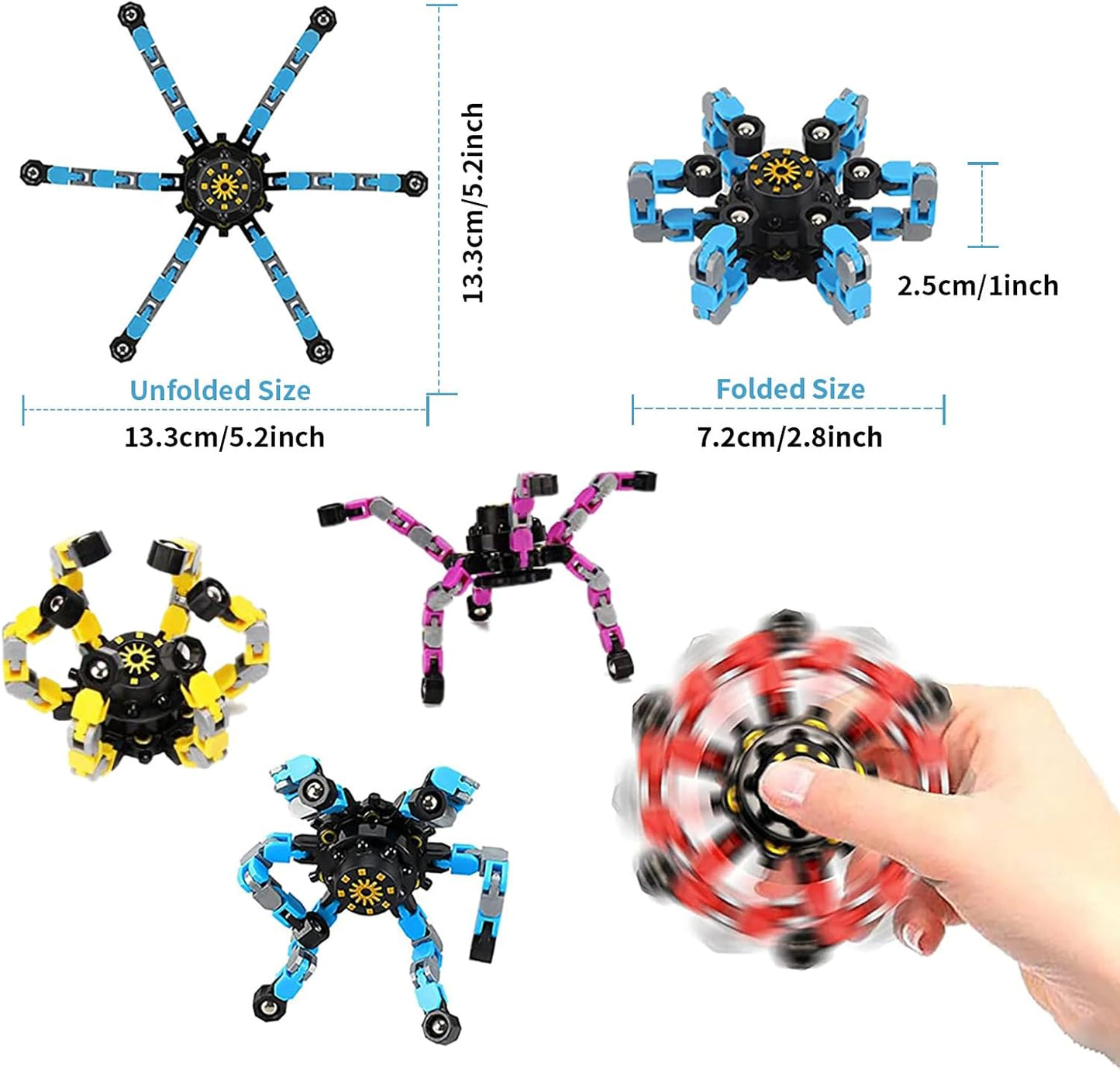 18 Pcs Finger Spinners Sensory Toys, Creative Transformable Chain Robot Toy Fidget Finger Spinners DIY Stress Relief Toy with Transformable Chain for Boys Girls