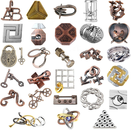 28 pcs IQ Test Puzzle Metal Wire Puzzles Mind Game Educational Toys High Difficulty Brain Teaser Puzzle Toy for Kids and Adults - Explore Creativity and Problem Solving. Gift Desk Puzzles