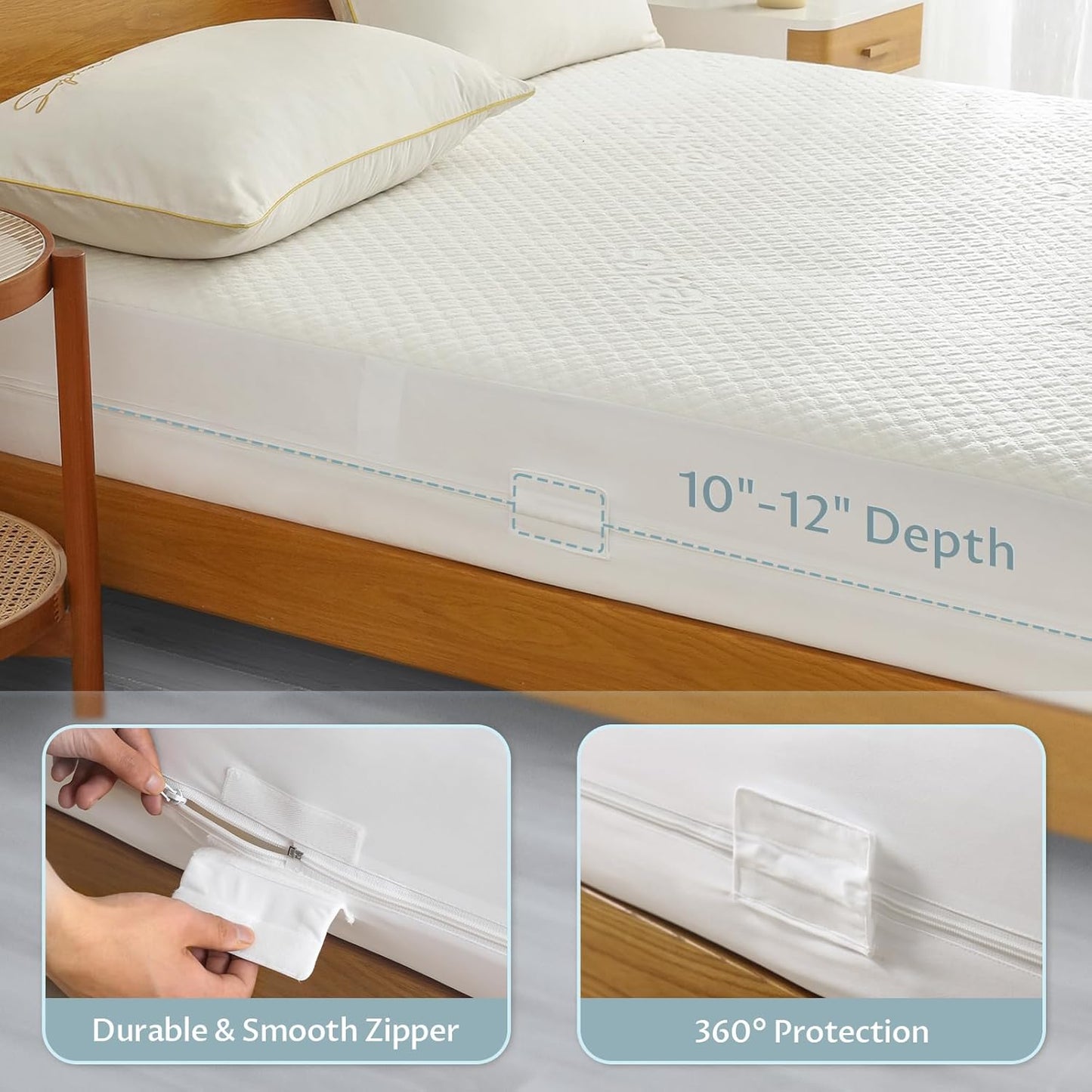 California King Size Mattress Protector with Zipper - 100% Waterproof Zippered Mattress Cover - Soft & Cooling Noiseless Mattress Covers - Top Removable Mattress Encasement 10-12" Deep