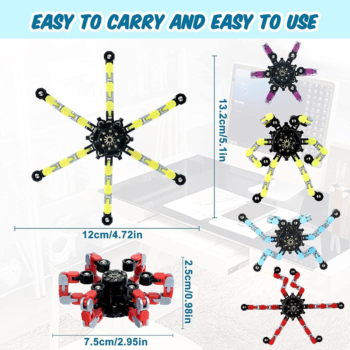 30pcs Random Fidget Spinners,DIY Deformable Robot Fingertip Toys,Decompression Spinner,Deformable Creative Mechanical Gyro Toys,Stress Relief Mechanical Chain Toy for Kids Adults，Party Supplies