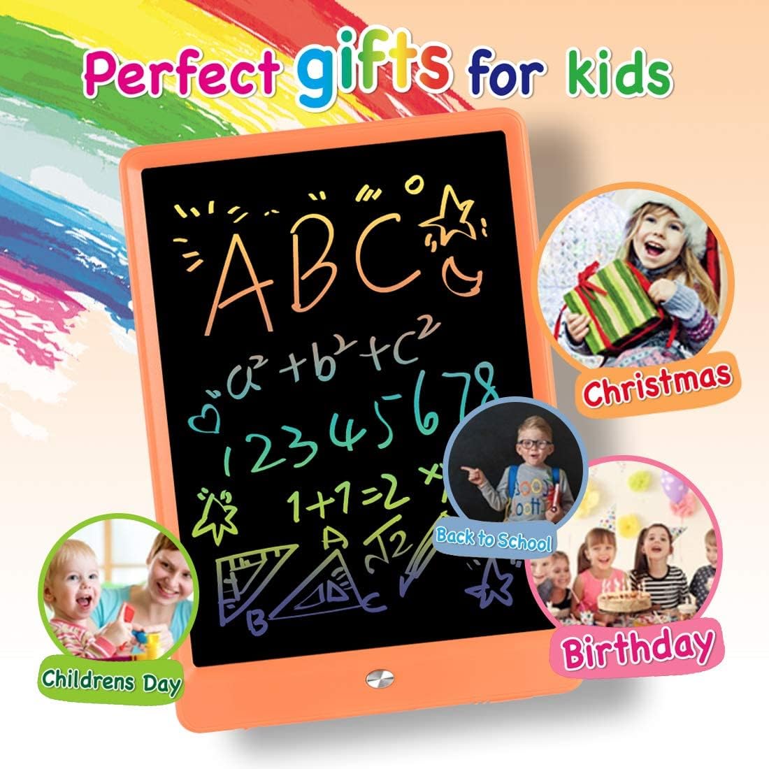 ORSEN LCD Writing Tablet 10 Inch, Colorful Doodle Board Drawing Tablet, Erasable Reusable Writing Pad, Educational for 3-6 Year Old Girls Boys(Orange)