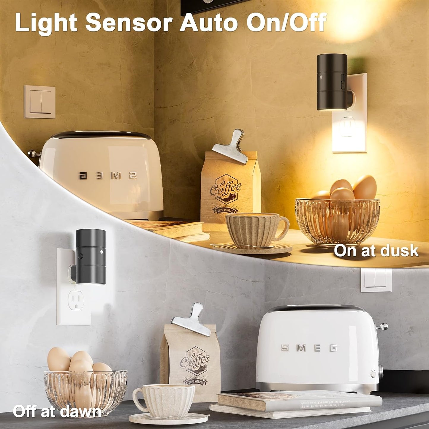 NIORSUN Night Lights Plug Into Wall,Plug in Night Light with 3 Light Modes,Ultra-Slim Design,Dusk to Dawn Sensor,0-100LM Dimmable Night Light for Hallway Bathroom Stairway Bedroom,Black,2 Pack