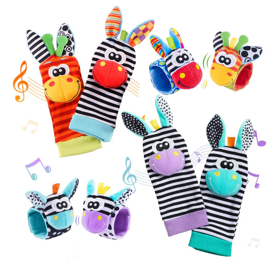 Baby Rattle Socks Set, Hand and Foot Finder Rattles Toys for Babies 0-6 Months, Infant Shower Gifts Set with Wrist Rattle Socks, Newborn Sensory Toy for Boys Girls 0-12 Months