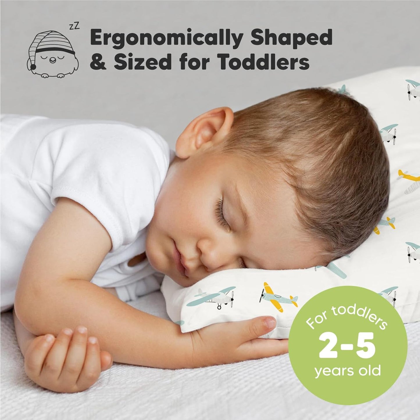 KeaBabies Toddler Pillow with Pillowcase, Jumbo 14X20 - Soft Organic Cotton Toddler Pillows for Sleeping - Machine Washable - Perfect for Travel, Toddler Bed Set (Plane)