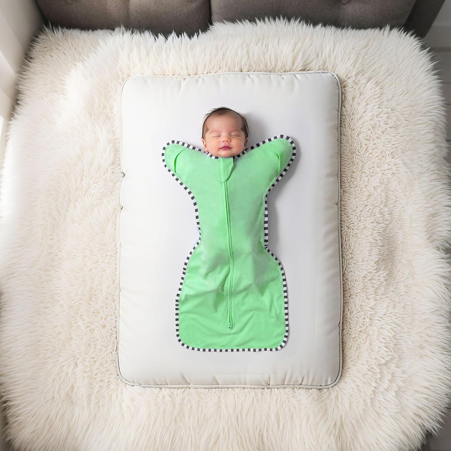 Transition Swaddle, 2 Pack 100% Cotton Baby Sleep Sack, 2-Way Zipper Infant Arm Up Swaddle for Newborn Baby Boys Girls (Green + Grey, L(6-9 Months))