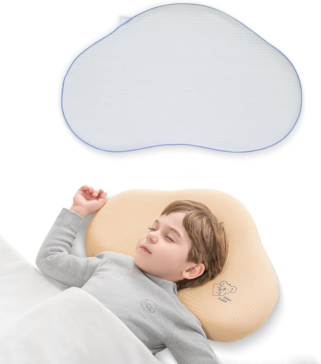 Reidio 1pc Toddler Silicone Pillow Breathable Toddler Pillow with Removable Cotton Pillowcase Kids Pillows for Sleeping Machine Washable (Blue, H2)