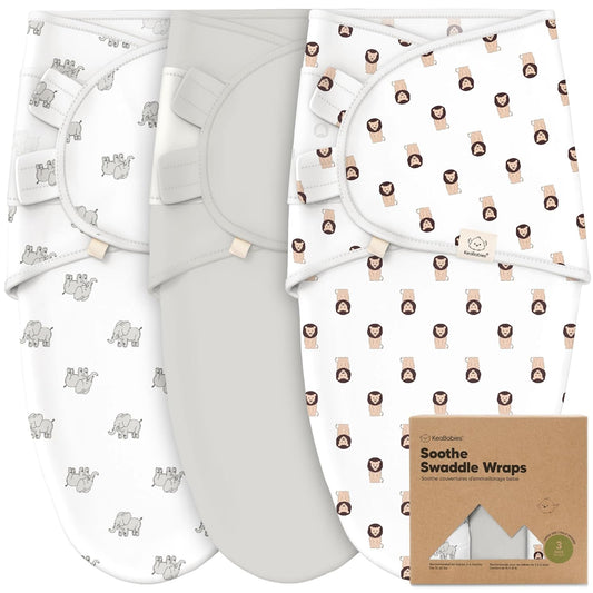 3-Pack Organic Baby Swaddle Sleep Sacks - Swaddles for Newborns, Infant 3-6 Months, Baby Girls, Boys, Soft & Snug Newborn Sleep Sack, Nursery Swaddling Blankets (The Wild 2,L)