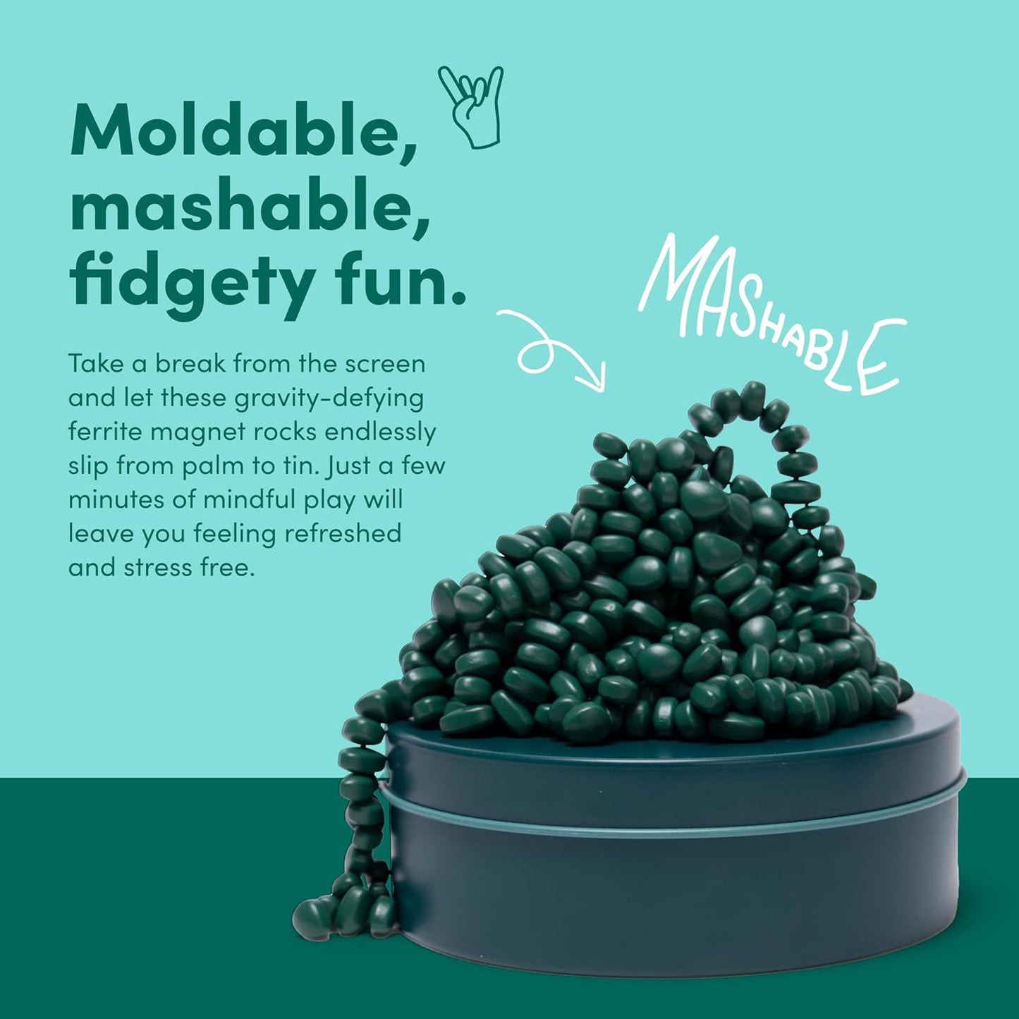 Speks Crags Ferrite Putty, Over 500 Ferrite Stones in a Metal Tin, Seriously Satisfying Fidget Toys for Adults and Desk Toys for Office, Matte Jade, Medium