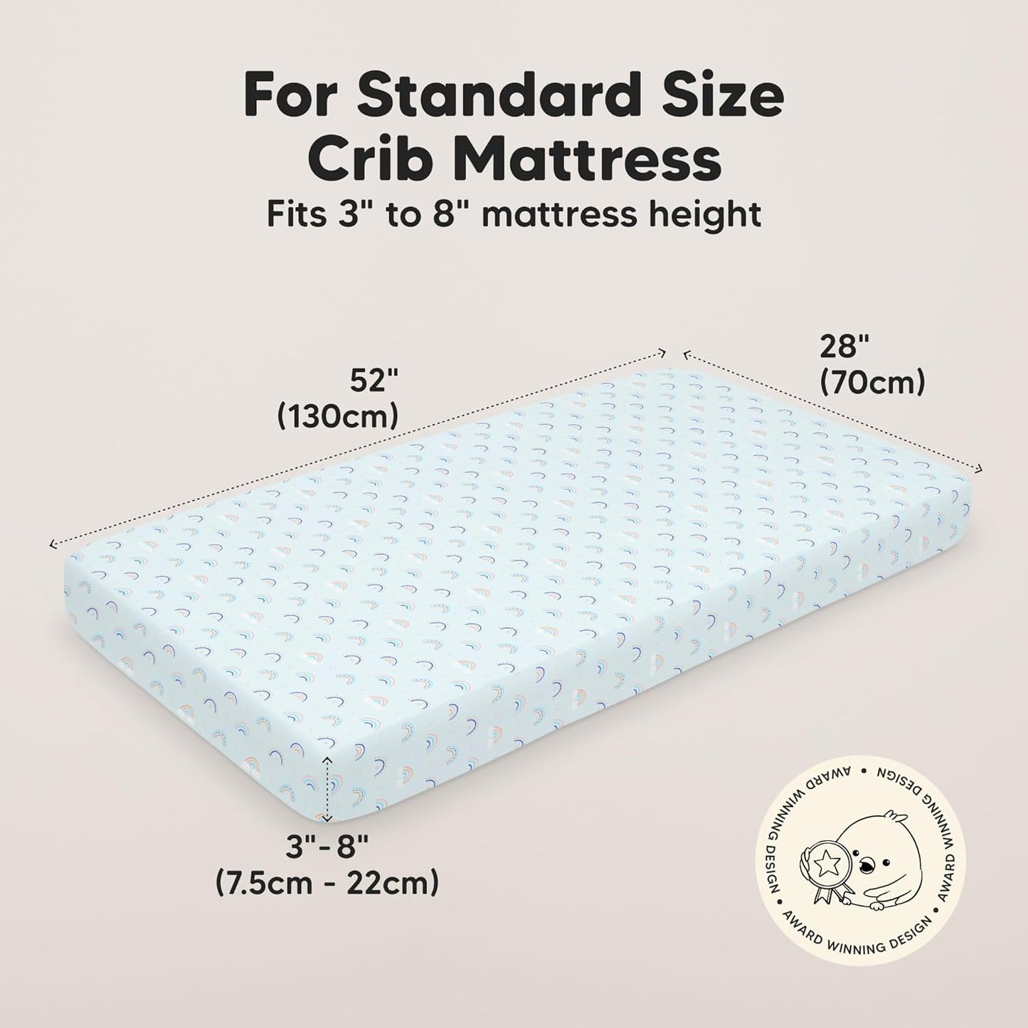 KeaBabies 2-Pack Baby Crib Sheets for Boys, Girls - 52x28 Viscose Derived from Bamboo Toddler Bed Sheets Neutral, Fitted Crib Mattress Cover for Standard Baby Bedding, Soft & Cozy (Jolly Rainbow)