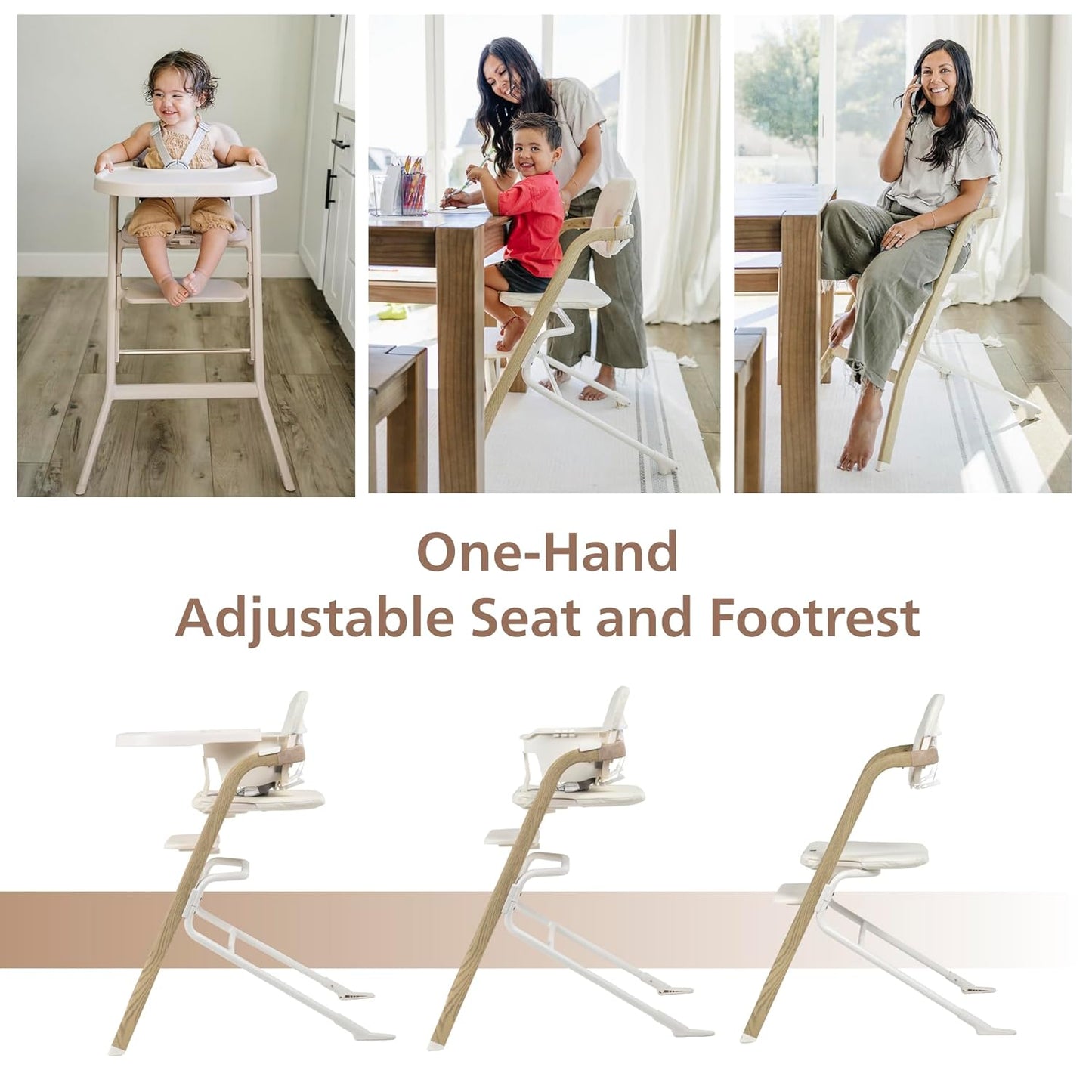 Unilove Grow with Me 2-in-1 Baby High Chair – Adjustable Toddler Chair with Baby Set, Removable Harness, One-Hand Seat & Footrest Adjustment, for Ages 6-60 Months - Vanilla White