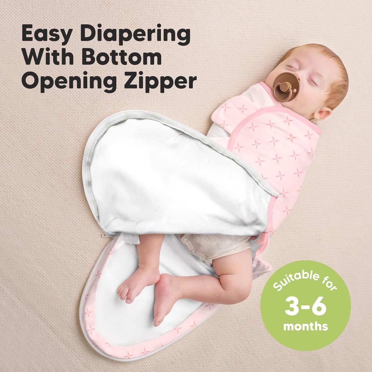 Baby Swaddle Sleep Sacks with Zipper - 3-Pack Swaddles for Newborns 3-6 Months, Infant, Baby Girls, Boys, Soft & Durable Newborn Sleep Sack, Easy Diaper Change Swaddling Blanket (Blossom, L)