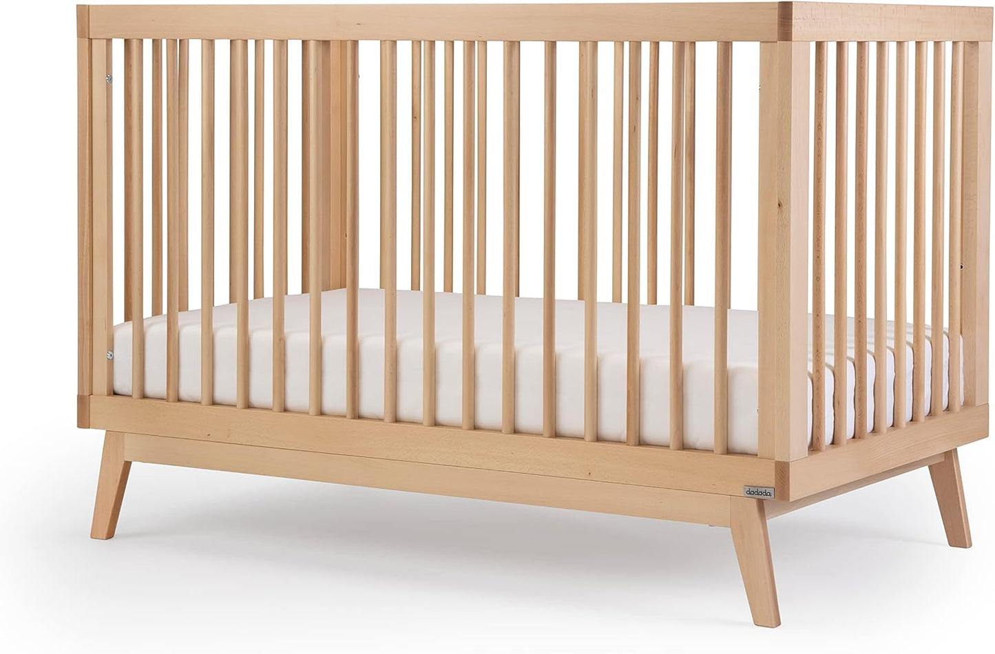 dadada Baby Soho 3-in-1 Convertible Wooden Crib to Toddler Bed - Made in Italy, GREENGUARD Gold Certified, Baby-Safe Finish, Sustainable Beech Wood, Modern Design, 3 Adjustable Heights (Natural)