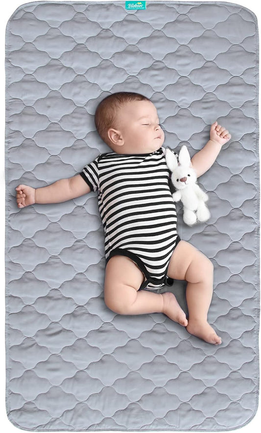 Waterproof Crib Mattress Protector Pad Cover 28" x 52", Anti Slip & Absorbent Waterproof Bed Pads for Standard Crib/Toddler Bed Quilted Machine Washable (Quilted Improved Thickness) Grey