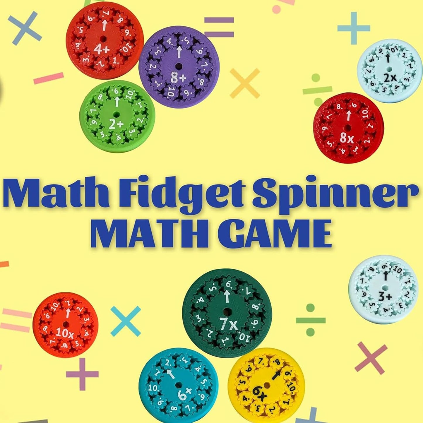 9 Pack Math Fidget Spinner，Numbers Addition & Subtraction Fidget Spinner,Math Addition Game for Kids 3+，Division & Multiplication Learning Fidget， Math Game for Home School Classroom