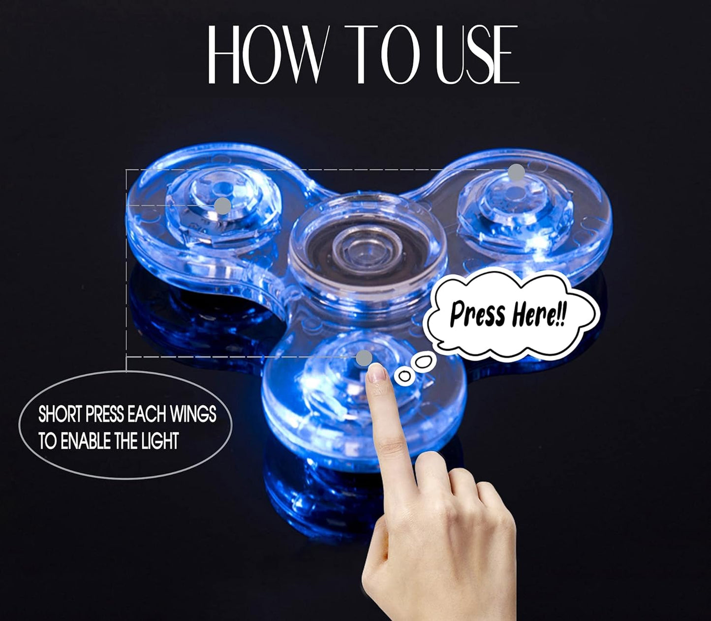 FIGROL 2 Pack Fidget Spinners｜LED Light Up Crystal Fidget Spinners for Children｜Glow in The dark Goodie Bag Stuffers Classroom Prizes Return Gifts