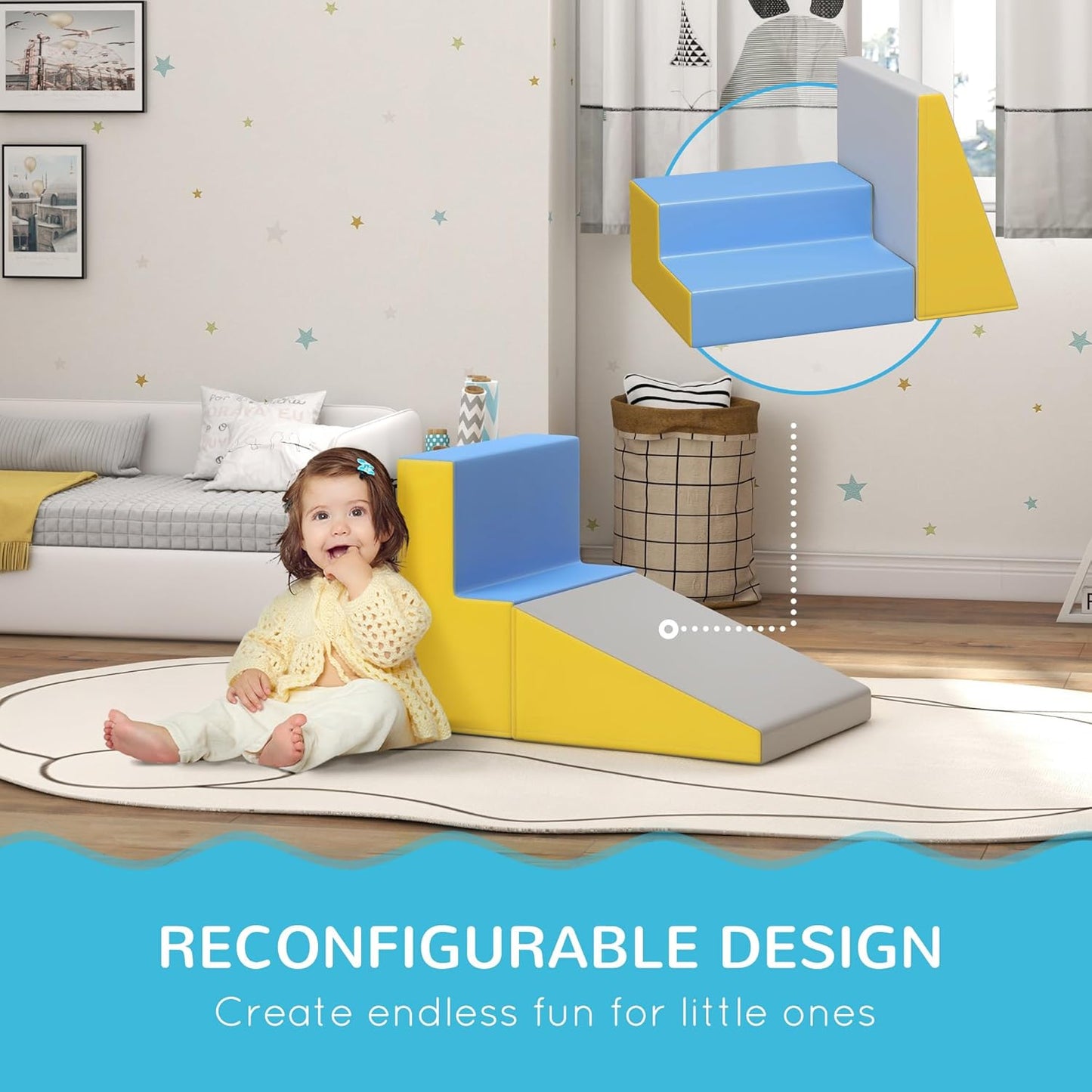 Soozier 2 Piece Climb and Crawl Activity Play Set, Soft Secure Foam Playset for Toddler, Preschooler, Indoor Play, Baby Learning Toys, Contemporary