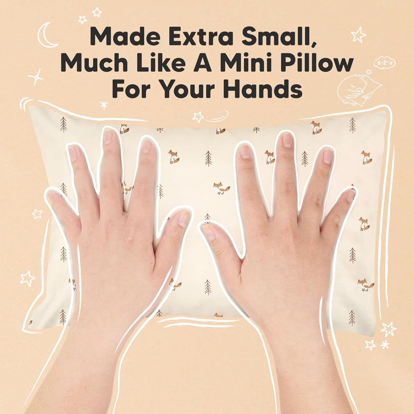 Mini Toddler Pillow with Pillowcase - 9x13 My Little Dreamy Travel Kids Pillow for Sleeping, Toddler Bed, Small, Tiny, Organic Cotton Pillowcase, Soft & Breathable, Kids 2-4 Years Old (Fox Tales)