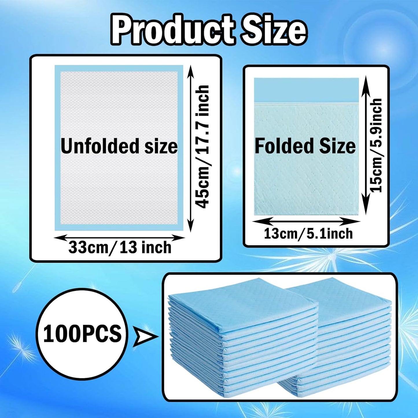 100 Pack Disposable Changing Pad,Baby Incontinence Changing Pads,High Absorbent Breathable Underpads,Waterproof Leak Proof Diaper Changing Pad,for Baby Adults Pets Pee Pad,13 x18 in