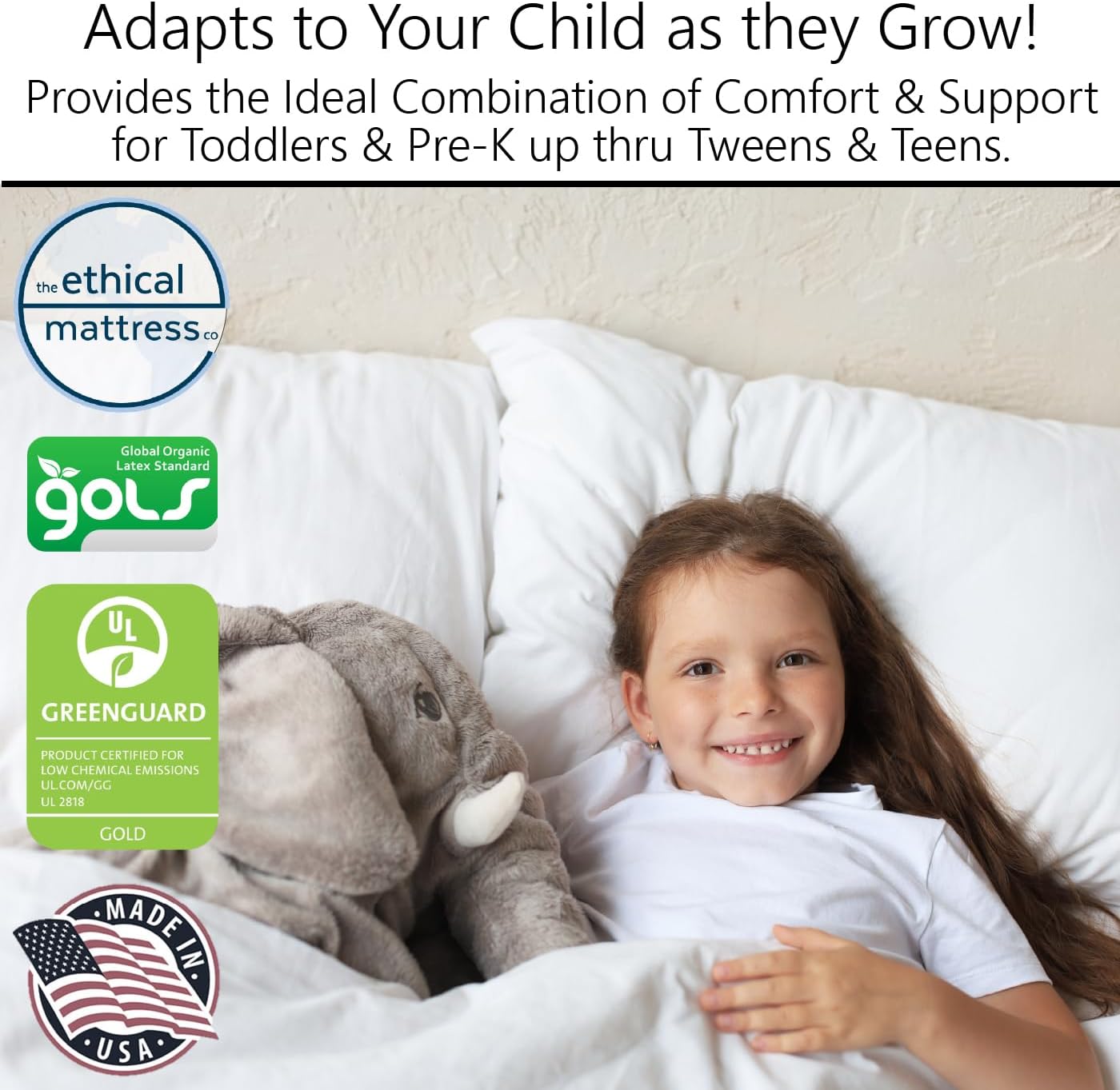 ETHICAL MATTRESS CO 6" Kid’s Mattress, Toxin-Free, Made in the USA with Organic Cotton, Wool, Latex & Pocketed Coils (Mattress-in-a-Box); perfect for bunk beds, trundles & platform beds - Twin XL size