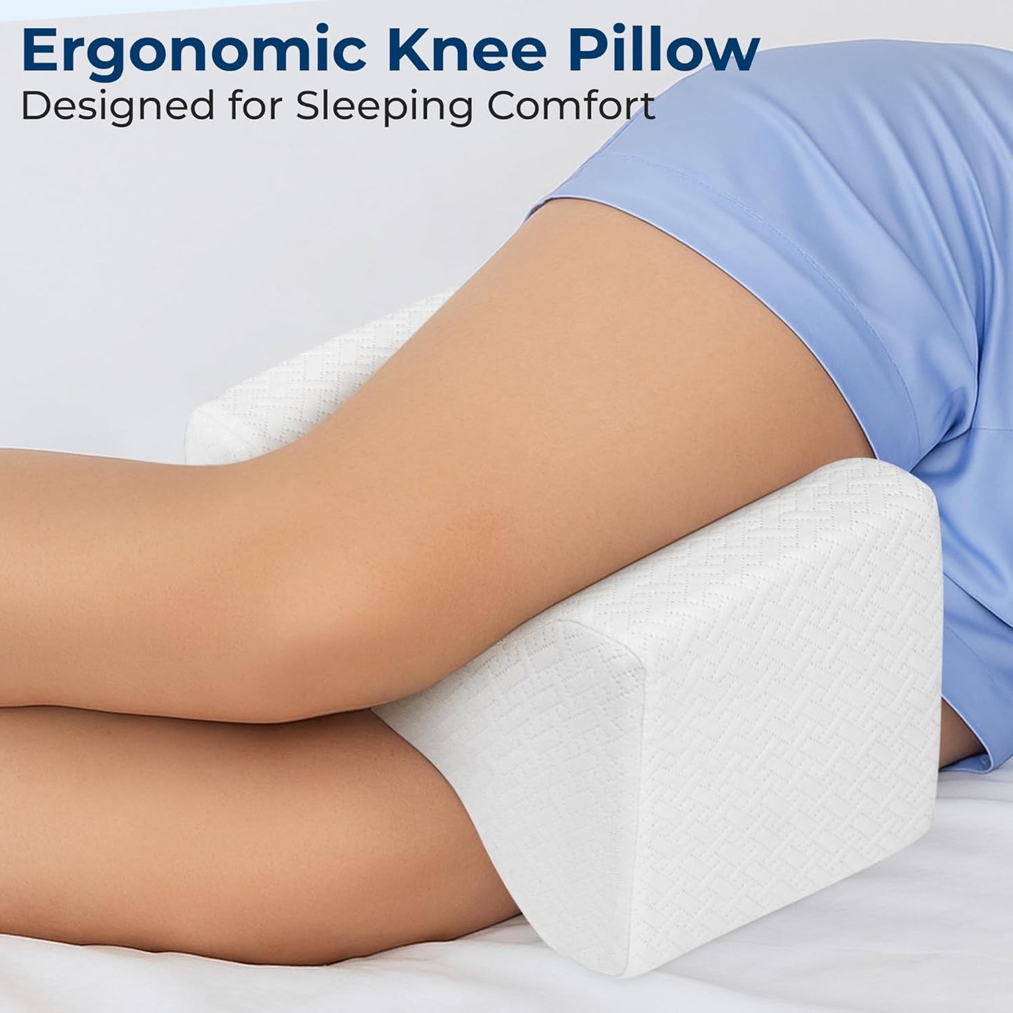 5 STARS UNITED Large Knee Pillow for Side Sleepers - Hip Pain Relief, Memory Foam Leg Cushion for Side Sleeping - Between Legs Pillow for Sciatica & Lower Back Pain, White
