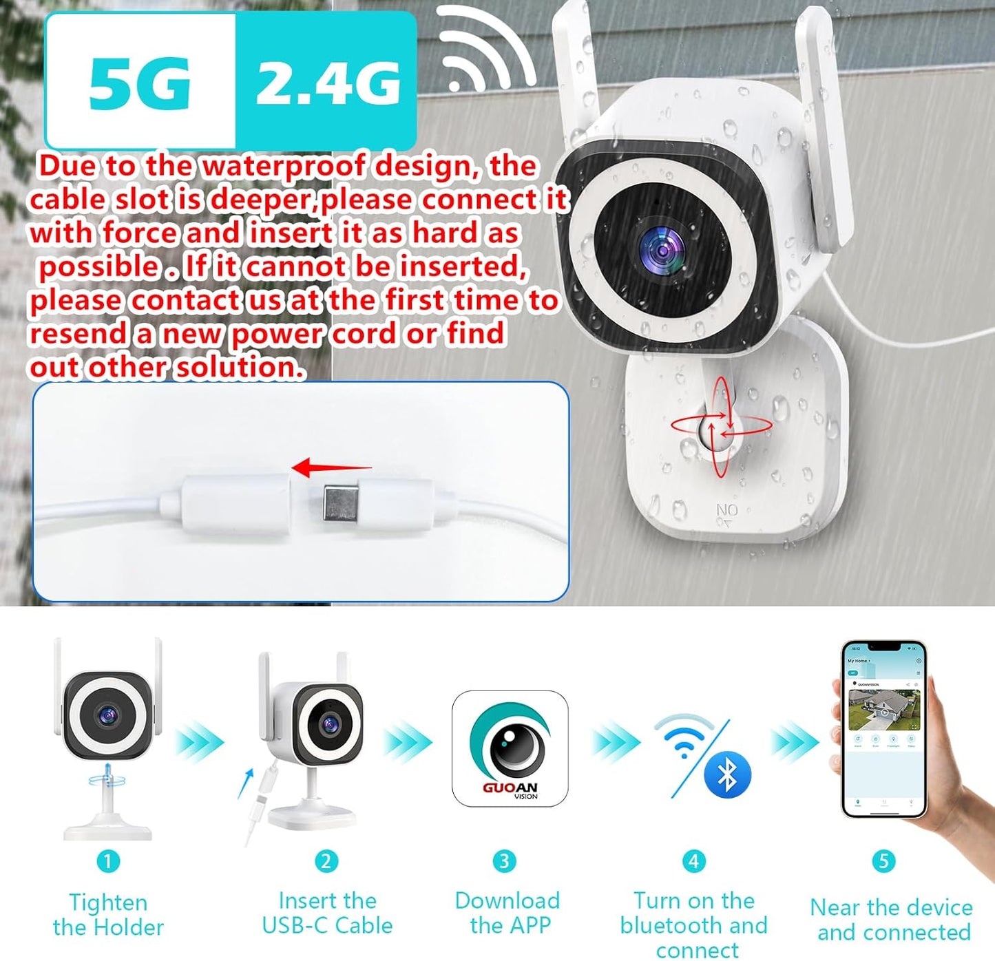5G Outdoor/Indoor Security Camera,1080P Baby Monitor Cameras for Bedroom/Elder/Dog/Pet Camera,IP66 Waterproof,Night Vision, Motion Detection, Alarm Siren, Two-Way Talk, SD/Cloud -2Pack