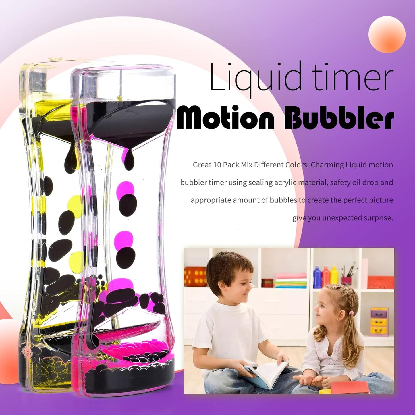 Liquid Motion Bubbler Timer Sensory Toys for Relaxation, Water Timer Fidget Toy for All Age, Motion Bubble Toy Sensory Play for Office Home (Blue Pink & Blue Green, 2 Pack)