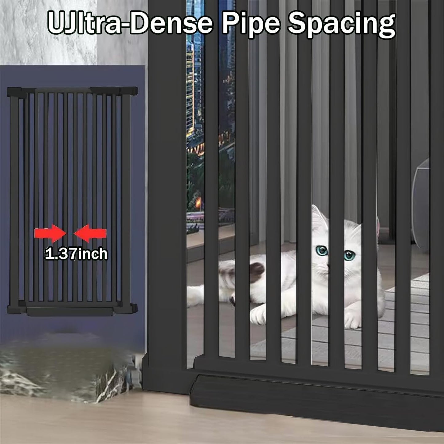 51 Inch Extra Tall Baby Gate Auto Close Cat Gate Adjustable 29.92"-43" Wide Pressure Mounted Pet Gate for Doorways,Stairs, House (Black, 51.18 inch)