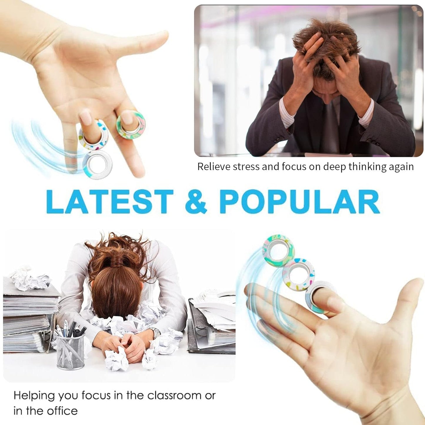 24Pcs Magnetic Rings Fidget Toys Spinner Set,Finger Magnet Rings Endless Hours of Fun ADHD Stress Relief Fidget Spinner for Relieve Anxiety Birthday for Adults Teens Kids