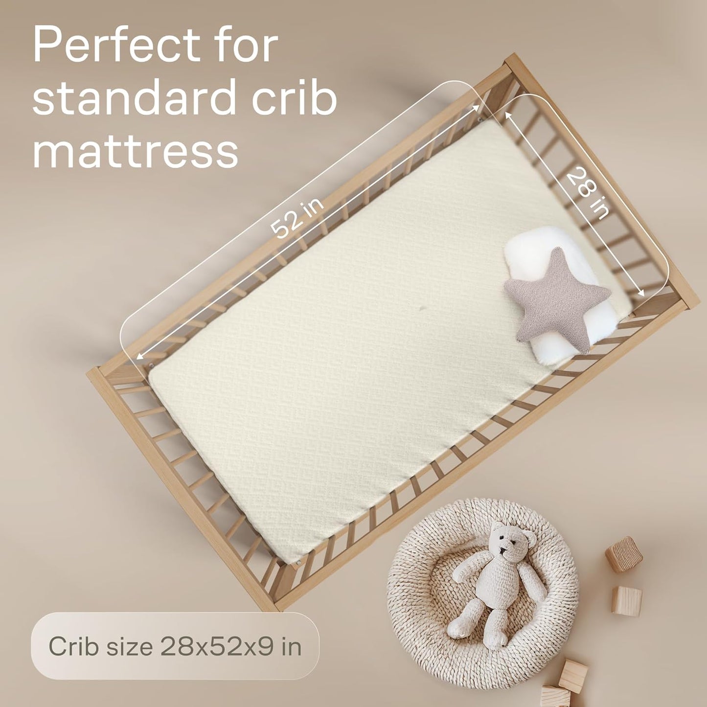 Niagara 1 Pack Viscose Made from Bamboo 100% Waterproof Crib Mattress Protector, Soft Breathable Crib Mattress Protector with Deep Pocket, Crib Mattress Pad for Toddler and Baby (52x28, Beige)