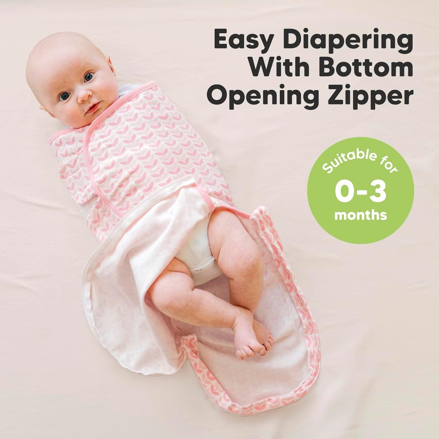 Baby Swaddle Sleep Sacks with Zipper - 3-Pack Swaddles for Newborns 0-3 Months, Infant, Baby Girls, Boys, Soft & Durable Newborn Sleep Sack, Easy Diaper Change Swaddling Blanket (Blossom)