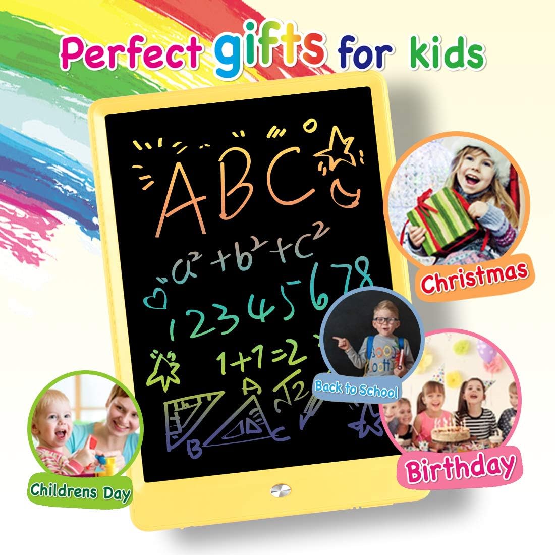 ORSEN LCD Writing Tablet 10 Inch, Colorful Doodle Board Drawing Tablet, Erasable Reusable Writing Pad, Educational for 3-6 Year Old Girls Boys(Yellow)
