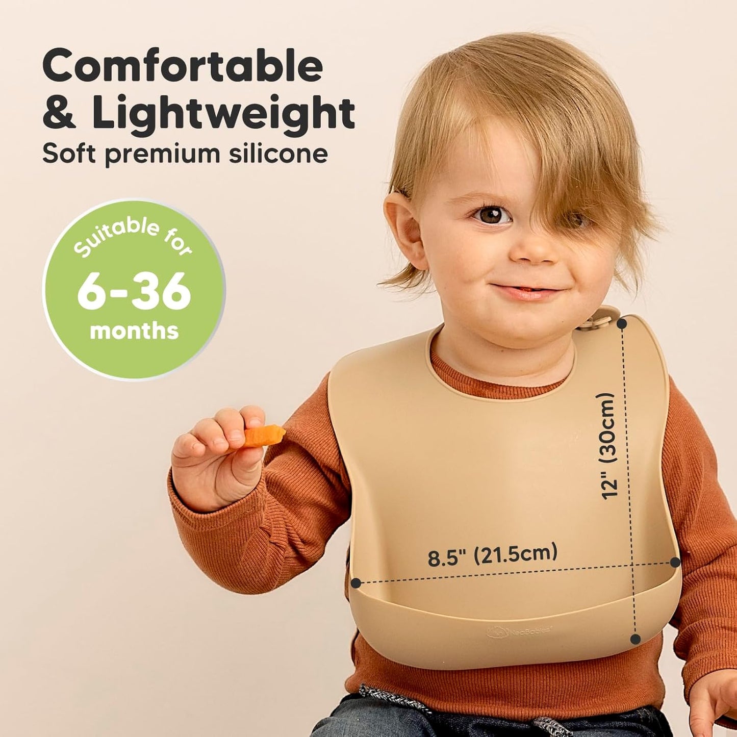 KeaBabies 2-Pack Silicone Baby Bibs for Eating - Sturdy Food-Grade Silicone Bibs for Babies Girl, Boy, Large Food Catcher, Clean & Put On Easily, Waterproof Toddler Feeding Essentials (Terracotta)