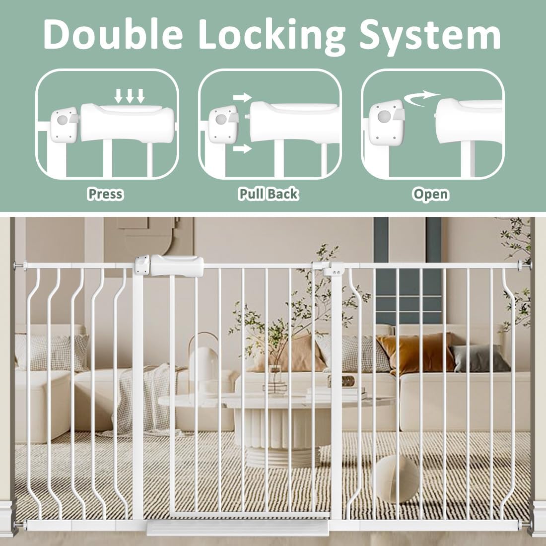 TSAYAWA Narrow Baby gate Baby Safety Gate 24.02-29Inch Auto Close Child Gates, Pressure Mounted Gate for Stairs & Doorways, Indoor/Outdoor Heavy-Duty Pet Gate for Toddlers, Dogs, White