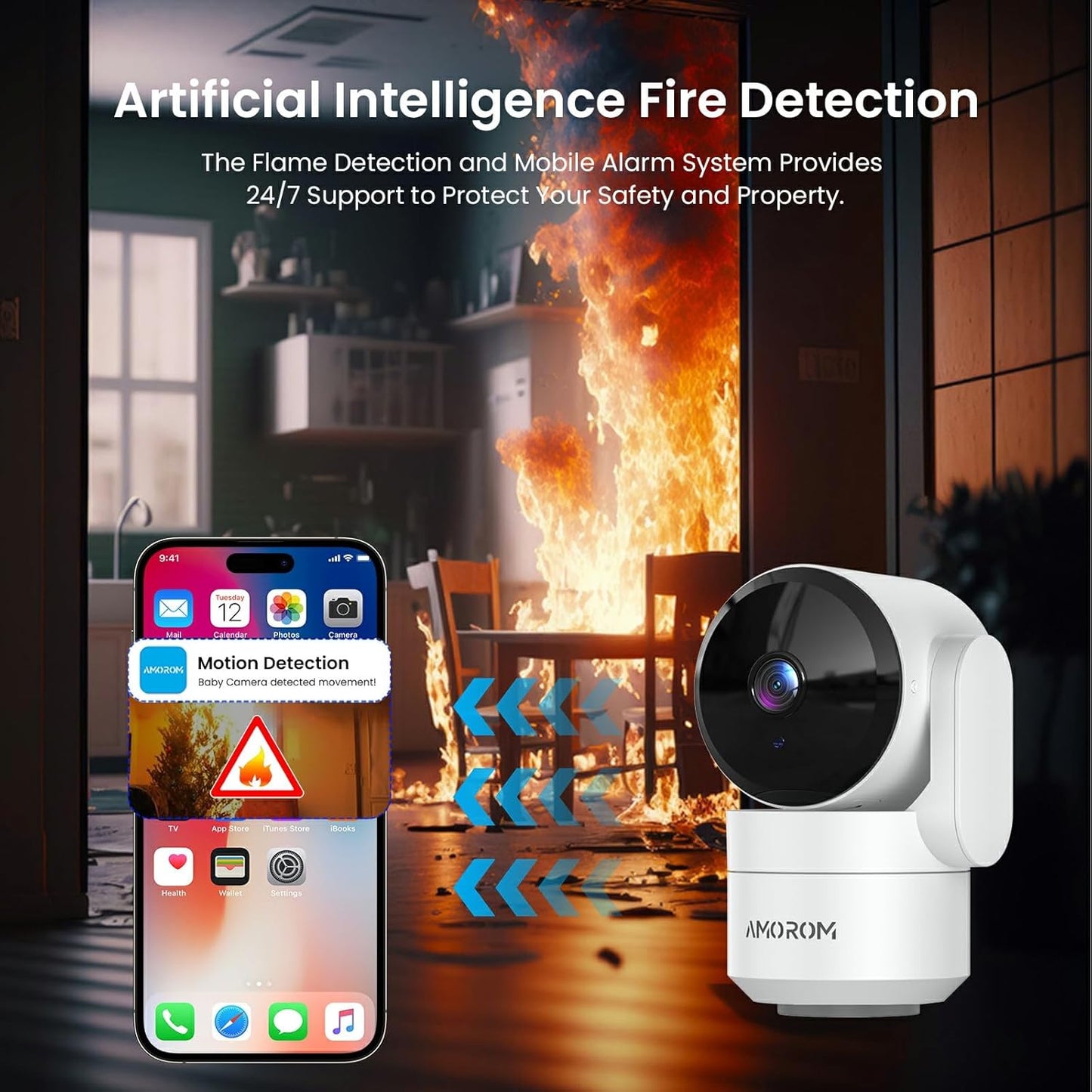2 Pack Indoor Security Camera, Home Security Cameras Wireless, 360° Pan Tilt Baby/Pet Monitor with Night Vision, Motion Detection, 2-Way Audio, Works with Alexa & Google Assistant, 2.4GHz WiFi Only