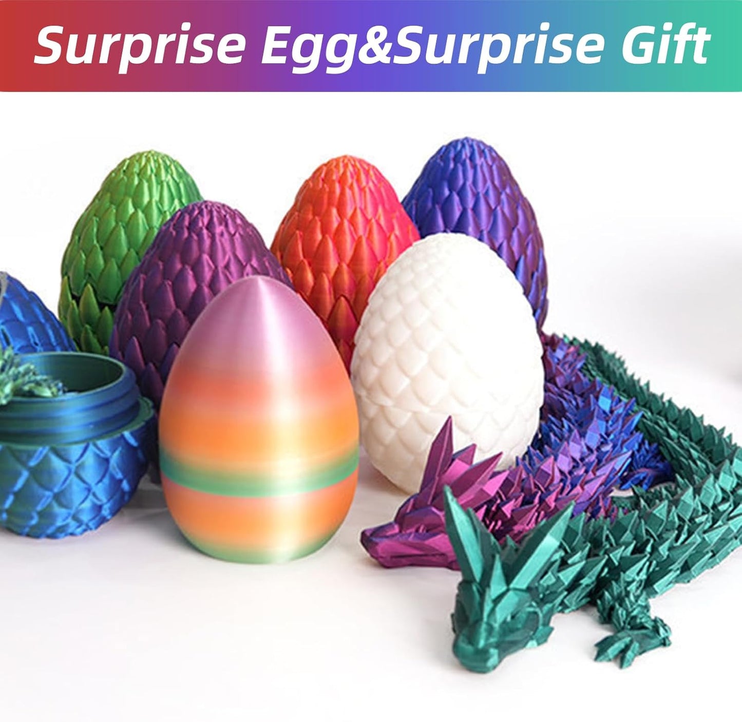 Easter Eggs 3D Printed Dragon Egg Dragon Eggs with Dragon Inside Fidget Toys Pendant Desk Decorative Easter Egg Fillers Easter Gifts for Boys Kids Home Office Decor(Color Mixing-A)