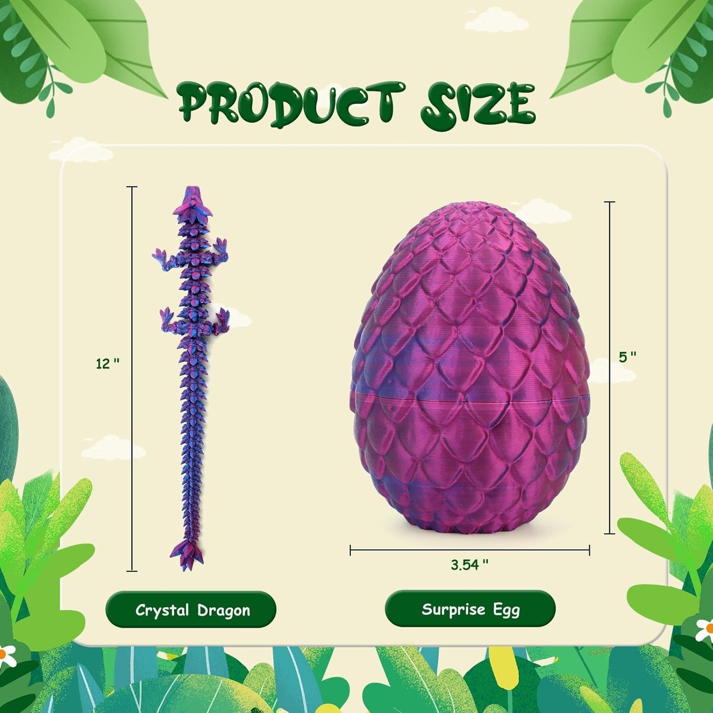 3D Printed Dragon in Eggs 12in Articulated Dragon Crystal Dragon Fidget Toy with Dragon Eggs Flexible Executive Desk Toys Home Office Decor (Laser-Purple)