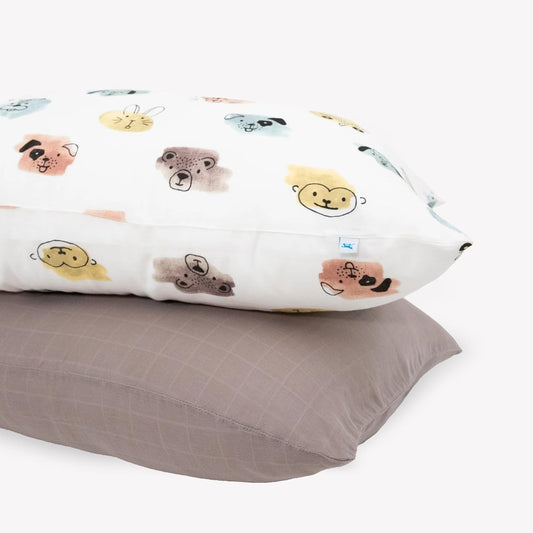 Little Unicorn Standard Pillowcase 2 Pack | Super Soft & Breathable Muslin Fabric | Snug Envelope Closure (Watercolor Critters)