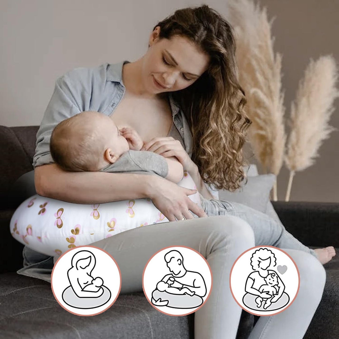 Little Grape Land Nursing Pillow, Breast Feeding Pillows for Mom, Butterfly Soft Cover with Breathable Filling, Feeding Support Pillow for 0-12 Months, Multifunctional Support Cushion for Travel