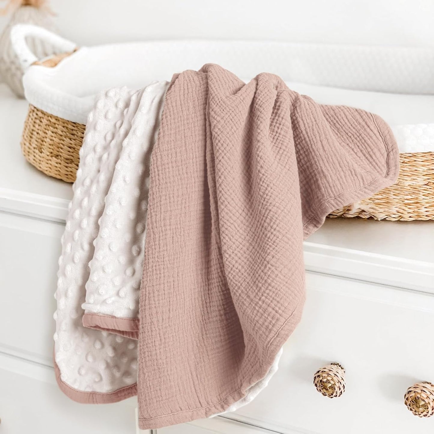 lulumoon Baby Blanket for Newborn Receiving: Minky Dot & Muslin Lightweight - Thermal Blanket Gift for Baby Shower & Hospital Welcoming 30"x40"（Sand）