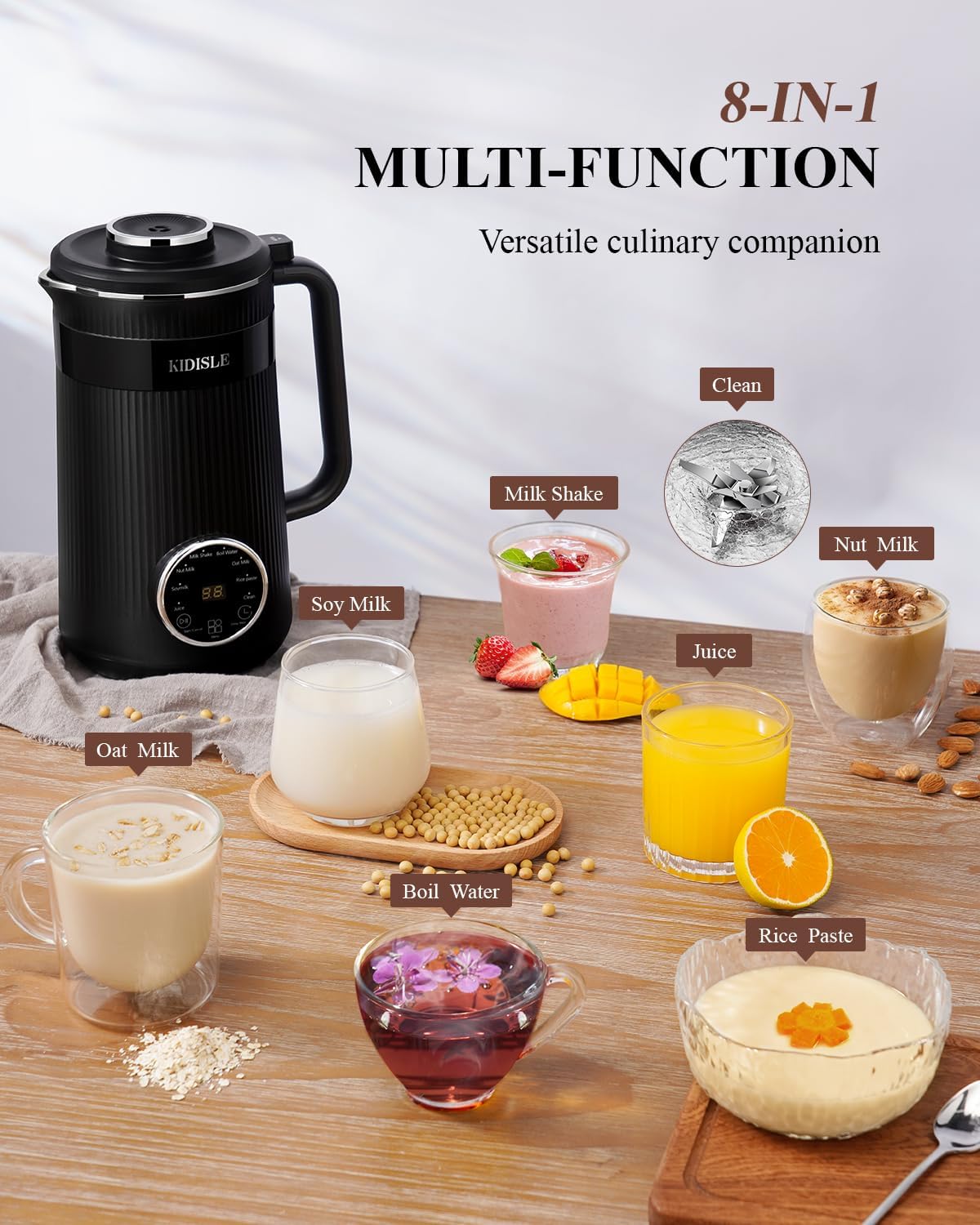 32oz Automatic Soy Machine for Homemade Almond, Oat, Coconut, Soy, Plant Based Milks and Non Dairy Beverages with Delay Start/Keep Warm/Self-Cleaning/Boil Water, Black