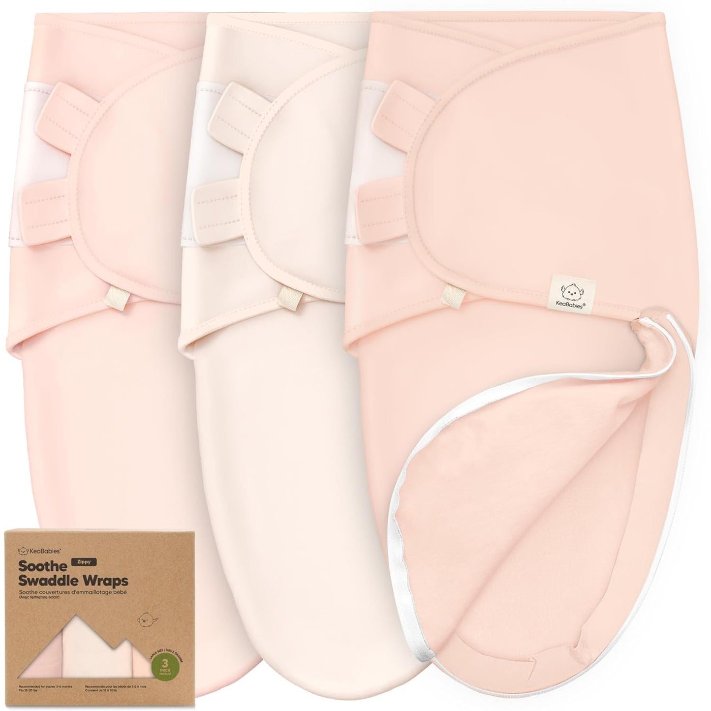 Baby Swaddle Sleep Sacks with Zipper - 3-Pack Swaddles for Newborns 3-6 Months, Infant, Baby Girls, Boys, Soft & Durable Newborn Sleep Sack, Easy Diaper Change Swaddling Blanket (Angelic, L)